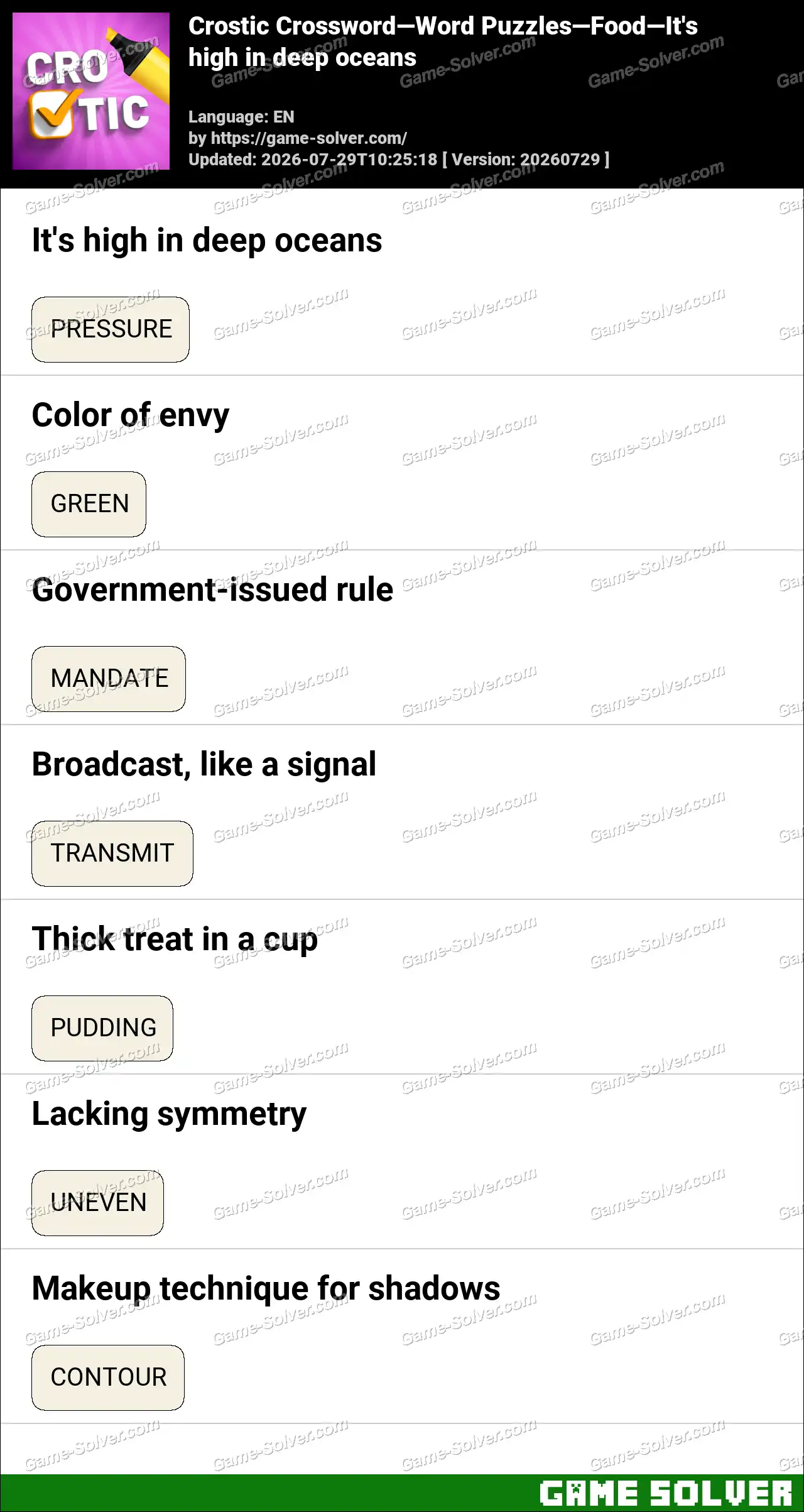 Crostic Crossword-Word Puzzles-Food-It’s high in deep oceans